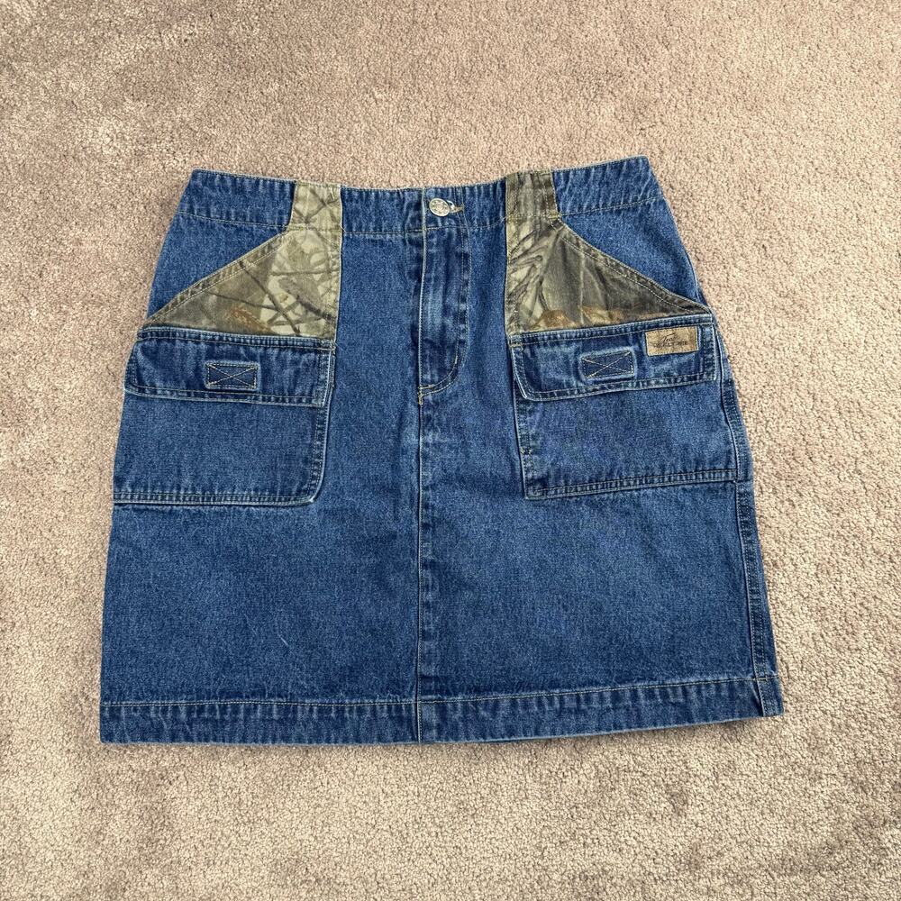 Janet Blase Size M Denim Mini Skirt Team Realtree Camo Panel Pockets 90s Y2K